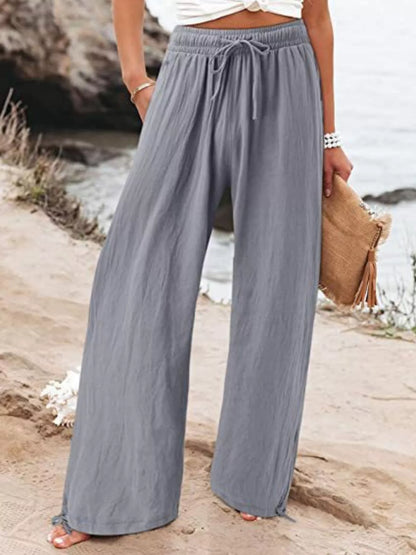 Wide-Leg Drawstring Waist Resort Pants