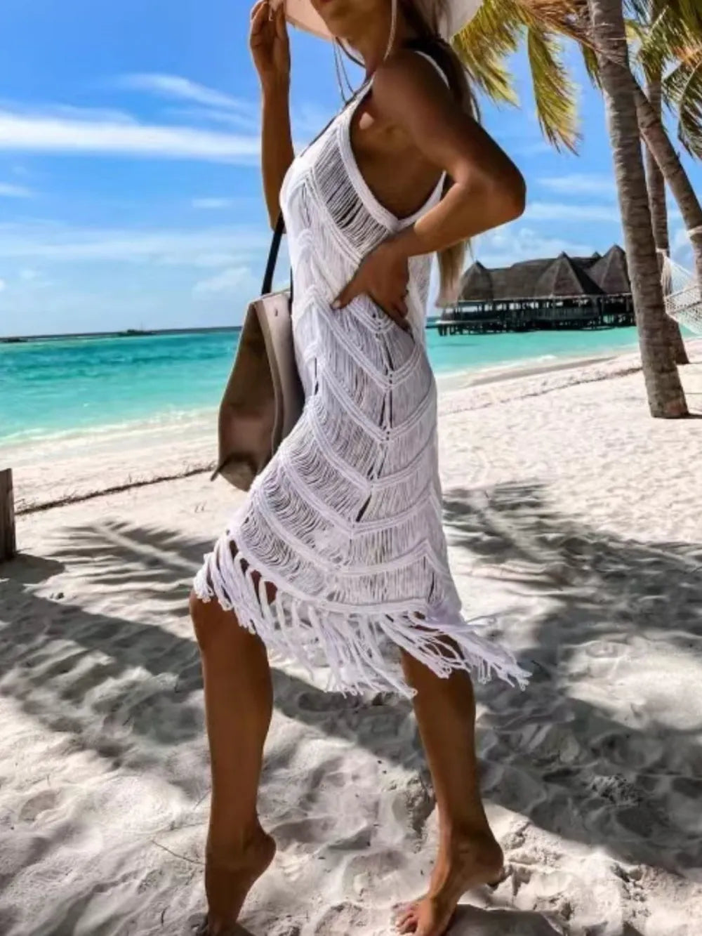 Fringe Scoop Neck Beach Cover-Up