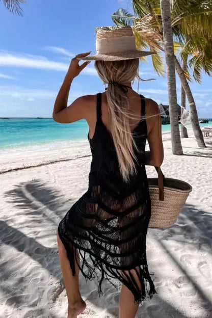 Fringe Scoop Neck Beach Cover-Up