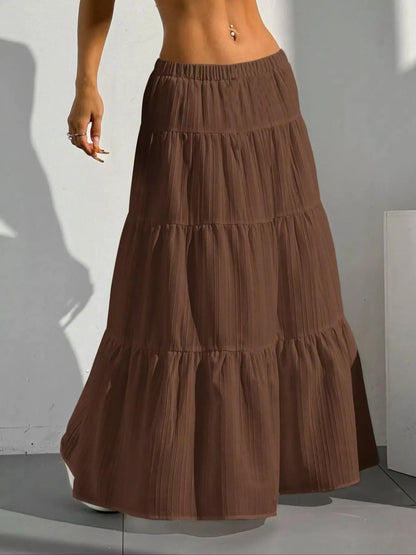 Flowy Tiered Ruched Maxi Skirt