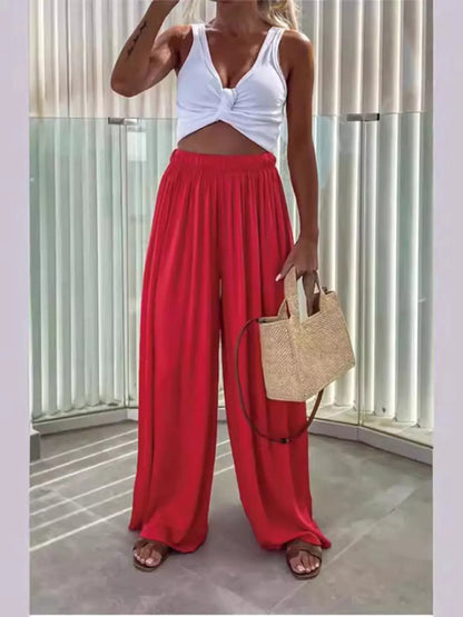 Wide-Leg Paperbag Waist Flowy Pants
