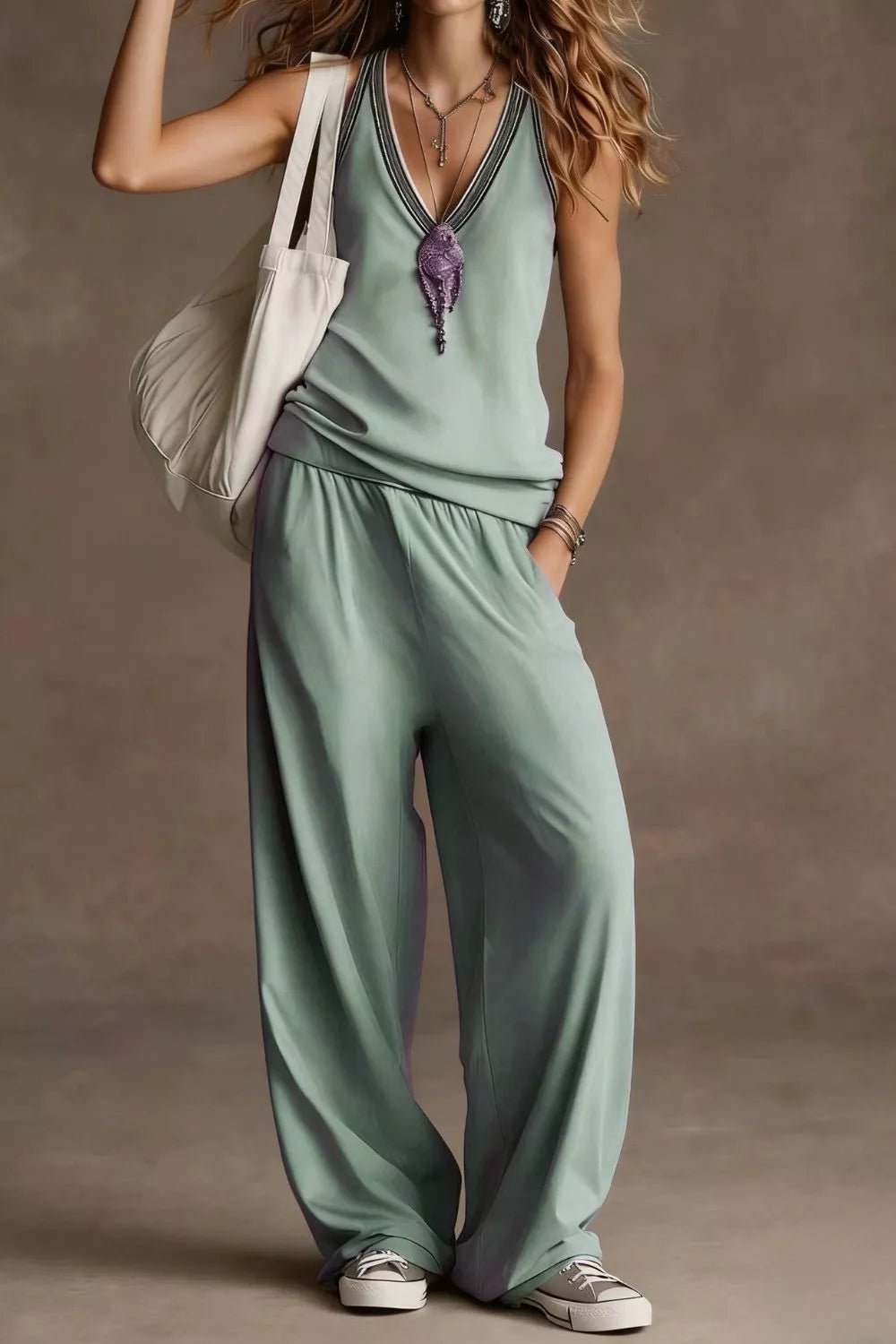 V-Neck Tank & Wide-Leg Pants Resort Set