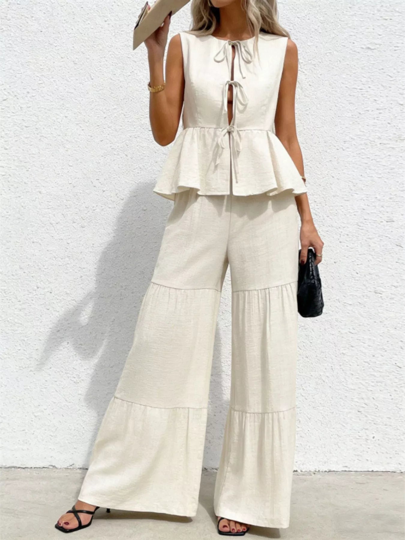 Tie-Front Top & Wide-Leg Pants Resort Set