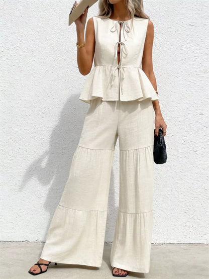 Tie-Front Top & Wide-Leg Pants Resort Set