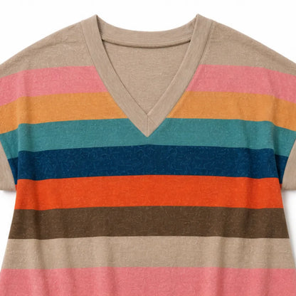 Marlowen – Striped V-Neck Knit T-Shirt Dress for Women, Soft Summer Casual