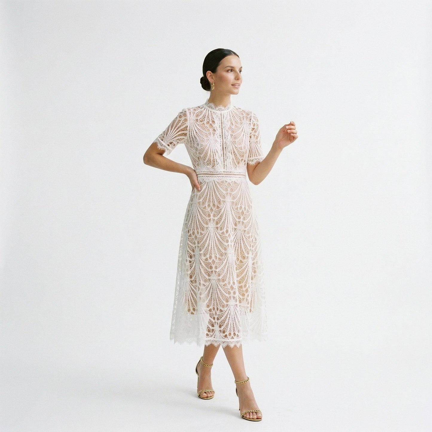 Elegant Lace Midi Dress for Wedding Guests and Formal Events