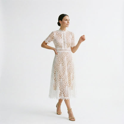 Elegant Lace Midi Dress for Wedding Guests and Formal Events