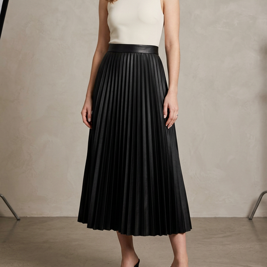 Elegant Pleated Satin Midi Skirt for Women