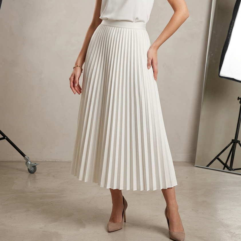 Elegant Pleated Satin Midi Skirt for Women