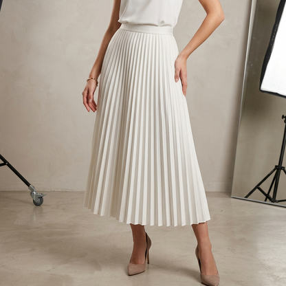Elegant Pleated Satin Midi Skirt for Women