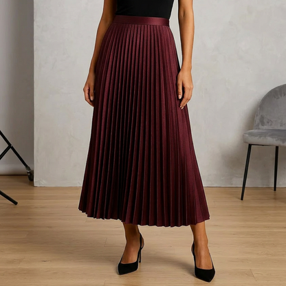 Elegant Pleated Satin Midi Skirt for Women