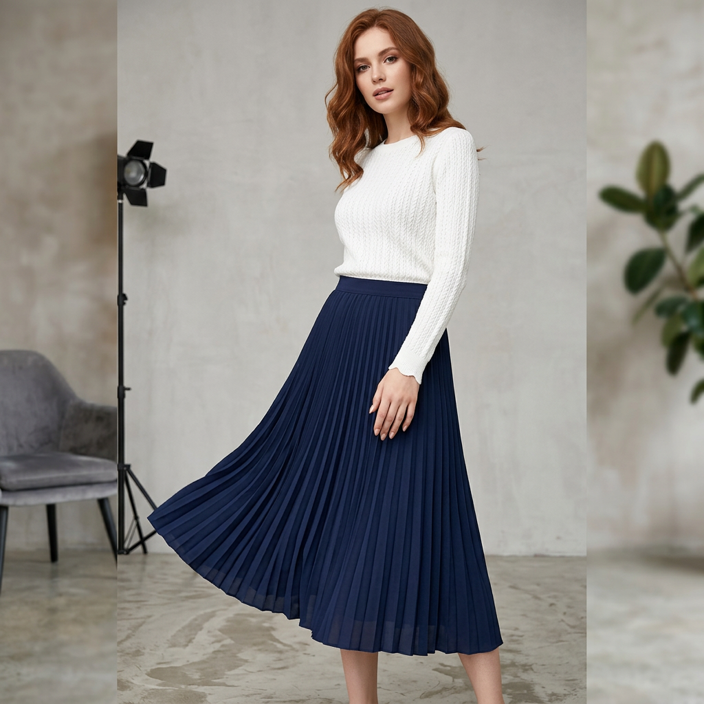 Elegant Pleated Satin Midi Skirt for Women