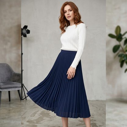 Elegant Pleated Satin Midi Skirt for Women