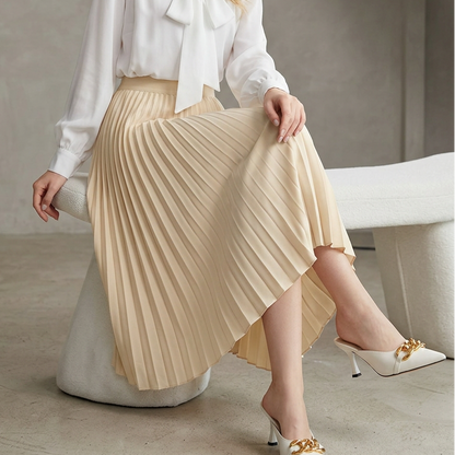 Elegant Pleated Satin Midi Skirt for Women