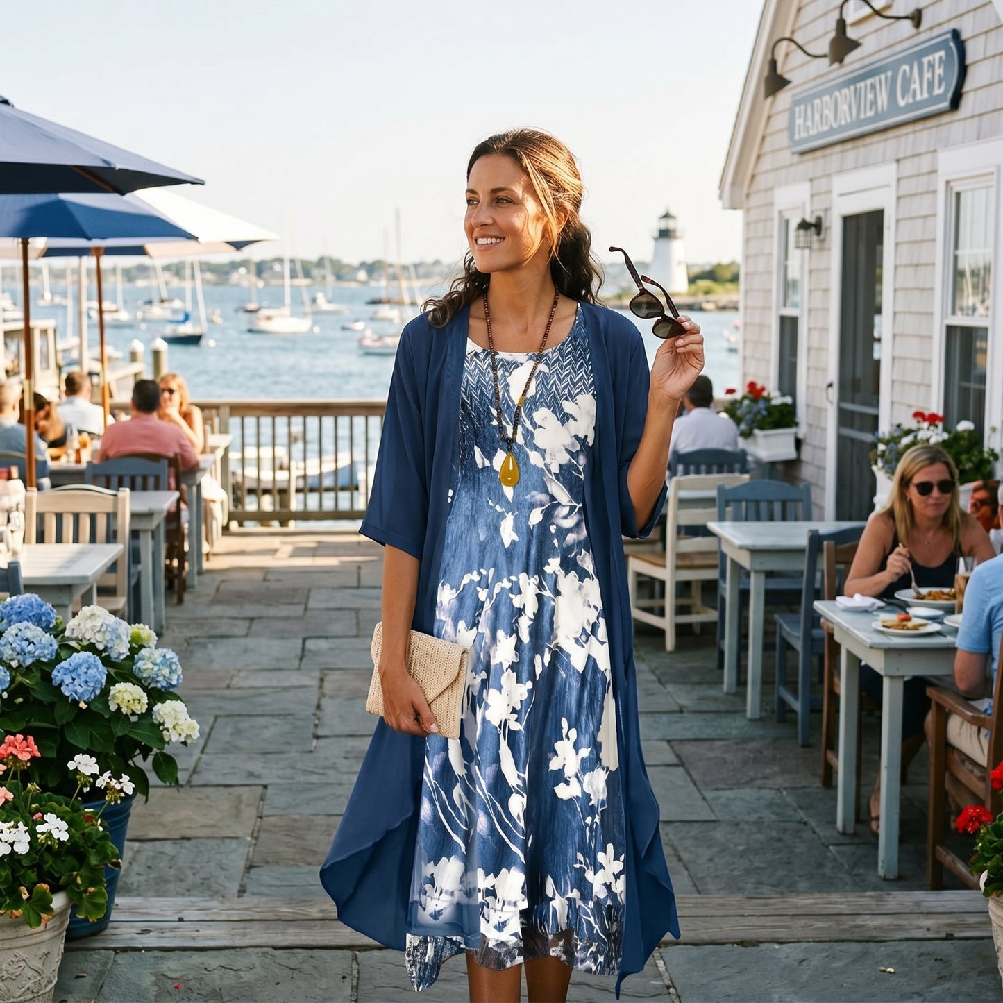 Women’s Floral Long Dress with Cardigan Set