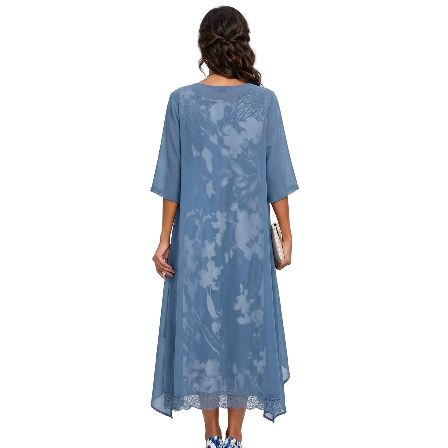 Women’s Floral Long Dress with Cardigan Set