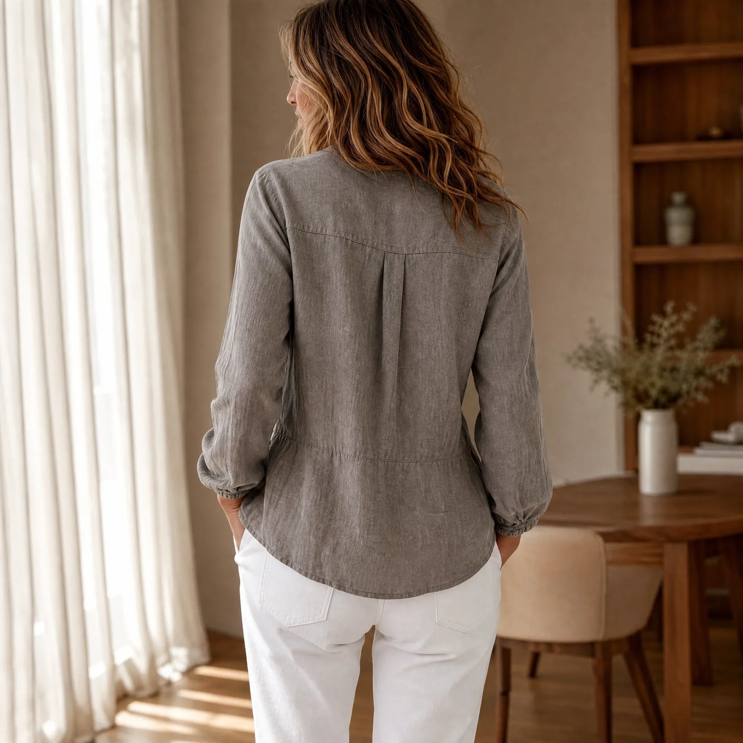 Lunavelle – Pintuck Peplum Button-Up Blouse