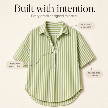 Marella™ – Oversized Striped V-Neck Popover Blouse