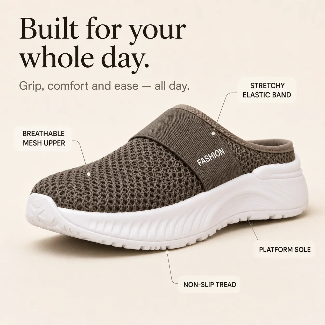 Stride & Soft – Women's Slip On Platform Mesh Sneakers, Breathable Non-Slip Mules