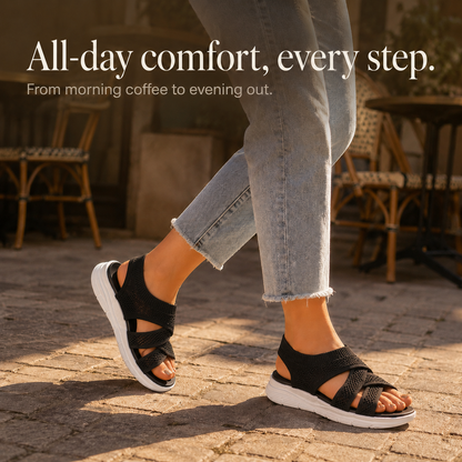 Veluna™ – Cushioned Stretch Knit Cross Strap Sandals for Women