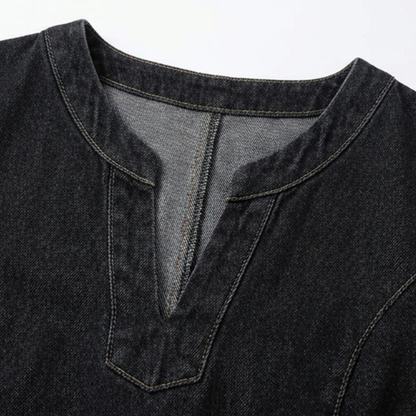 Aurelene – Women's V-Neck Denim Dress with Pockets