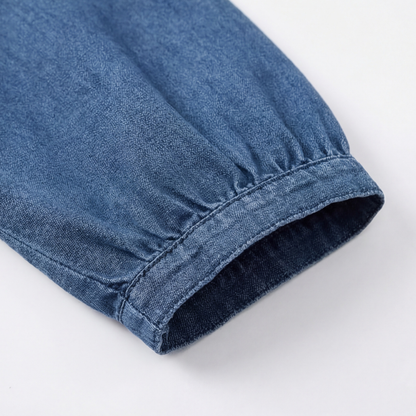Vivara – Soft Ruffle V Neck Denim Blouse