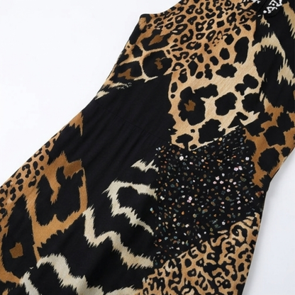 Vivara – Sleeveless Leopard Patchwork Midi Dress