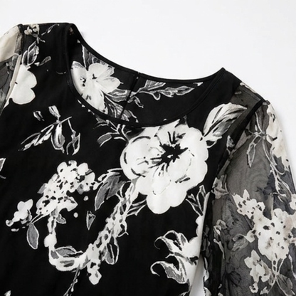 Solenya – Women's Floral Chiffon Dress with Sheer Overlay