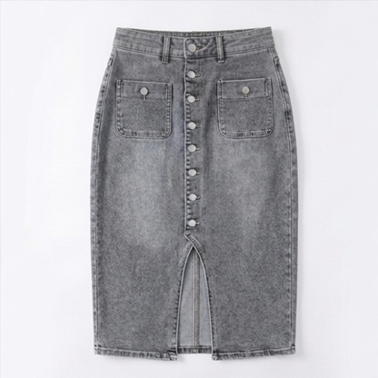 Denara – Button-Front Denim Pencil Skirt