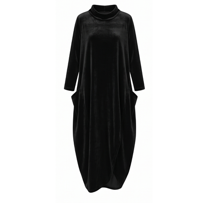 Sofelle – Women's Velvet Cocoon Midi Dress with Pockets