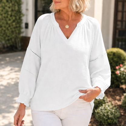 Belvora™ – Lantern Sleeve V-Neck Blouse