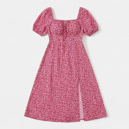 Floressa – Flattering Floral Midi Dress with Side Slit