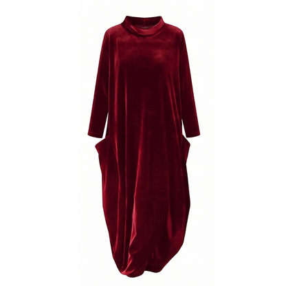 Sofelle – Women's Velvet Cocoon Midi Dress with Pockets