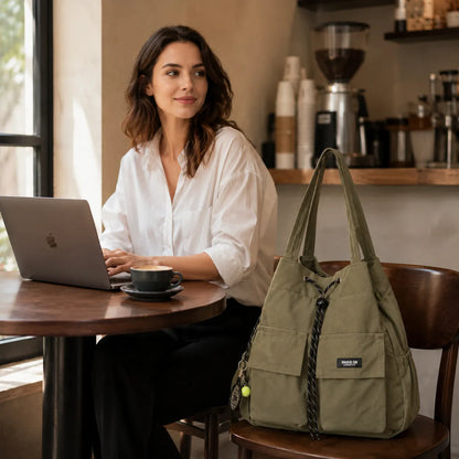 Carryall – Convertible Drawstring Canvas Tote Backpack with Cargo Pockets