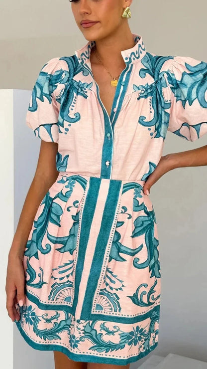 Linen Cocktail Dress Set (Top & Skirt)