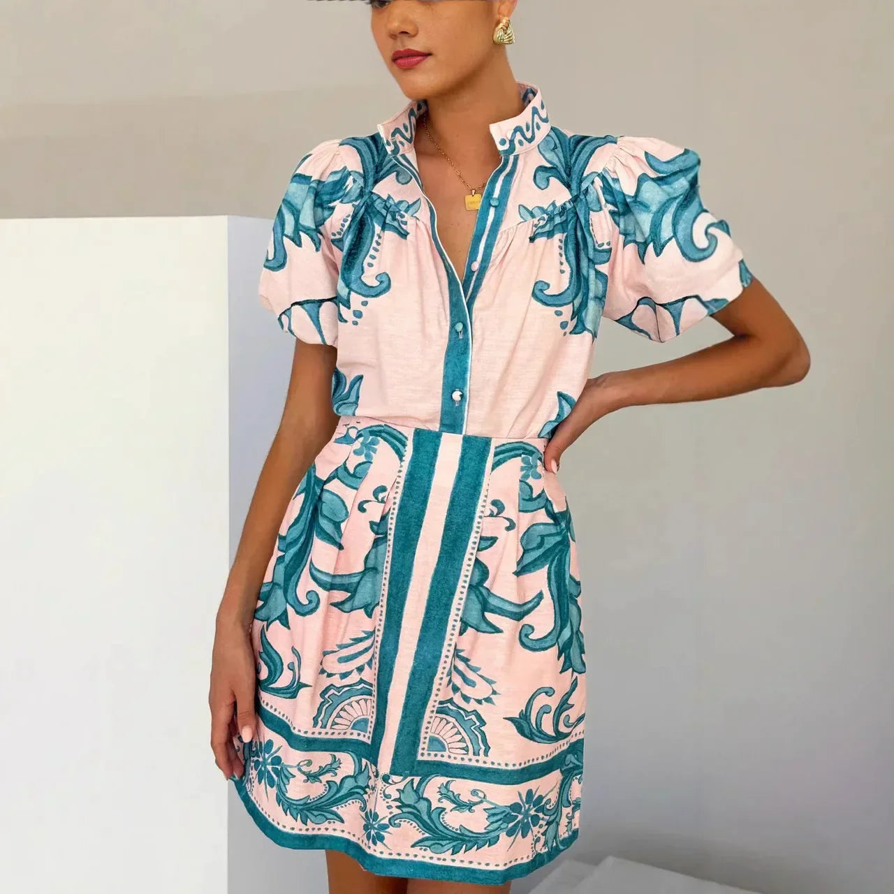 Linen Cocktail Dress Set (Top & Skirt)