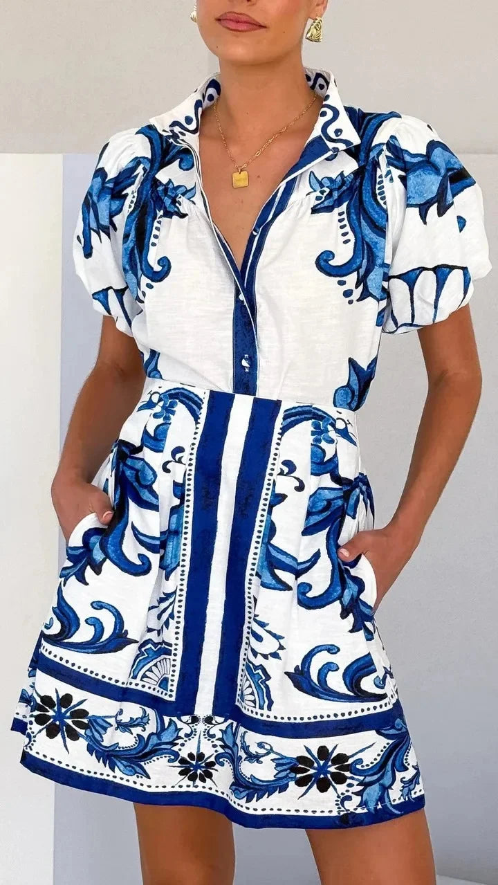 Linen Cocktail Dress Set (Top & Skirt)