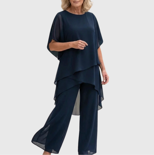 Suit with draped palazzo pants