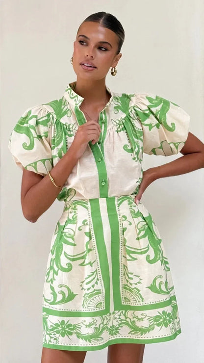 Linen Cocktail Dress Set (Top & Skirt)