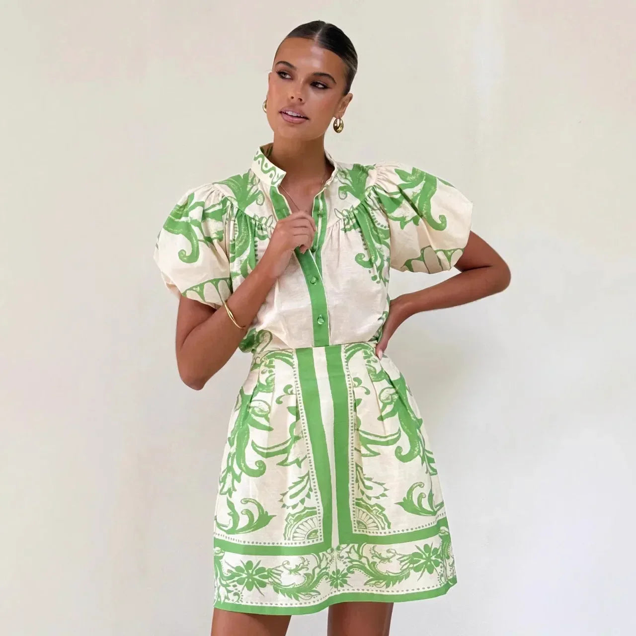Linen Cocktail Dress Set (Top & Skirt)