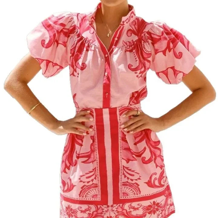 Linen Cocktail Dress Set (Top & Skirt)