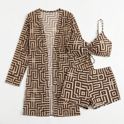 Solena™ 3 Piece Geometric Swim Set with Cover-up