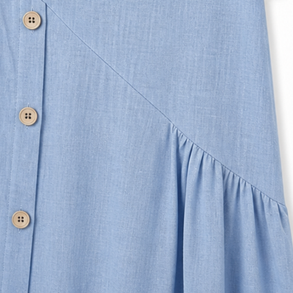 Lunavia – Women's Cotton-Linen Asymmetric Button Midi Dress