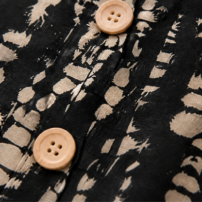 Solara – Printed A-Line Shift Dress with Short Sleeves & Buttons