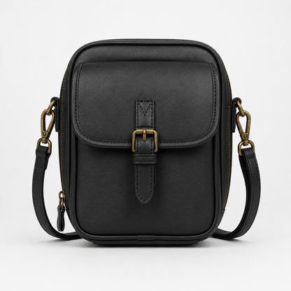 Solene – Structured PU crossbody bag with built-in wallet and glasses compartment