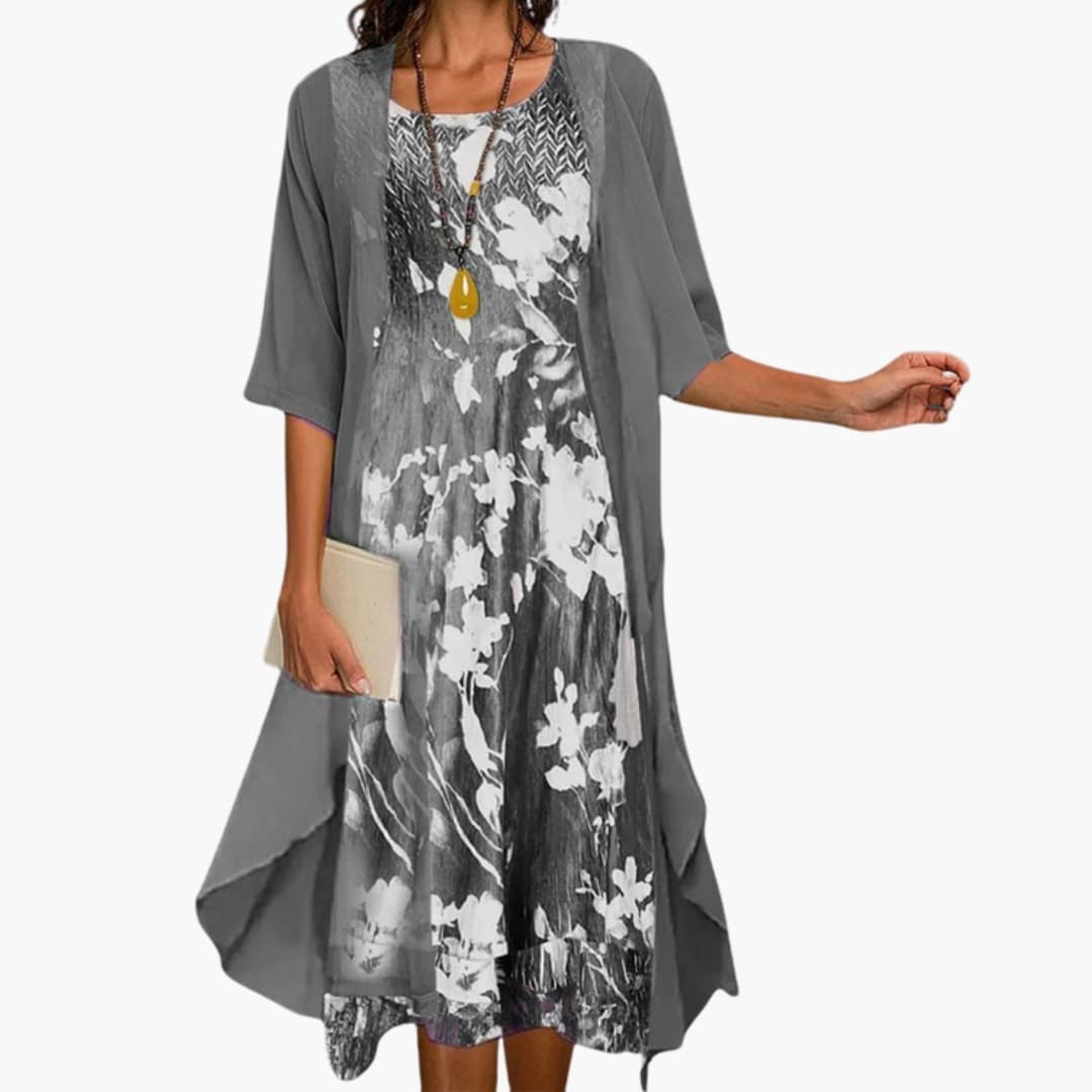Women’s Floral Long Dress with Cardigan Set