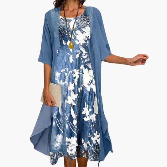 Women’s Floral Long Dress with Cardigan Set