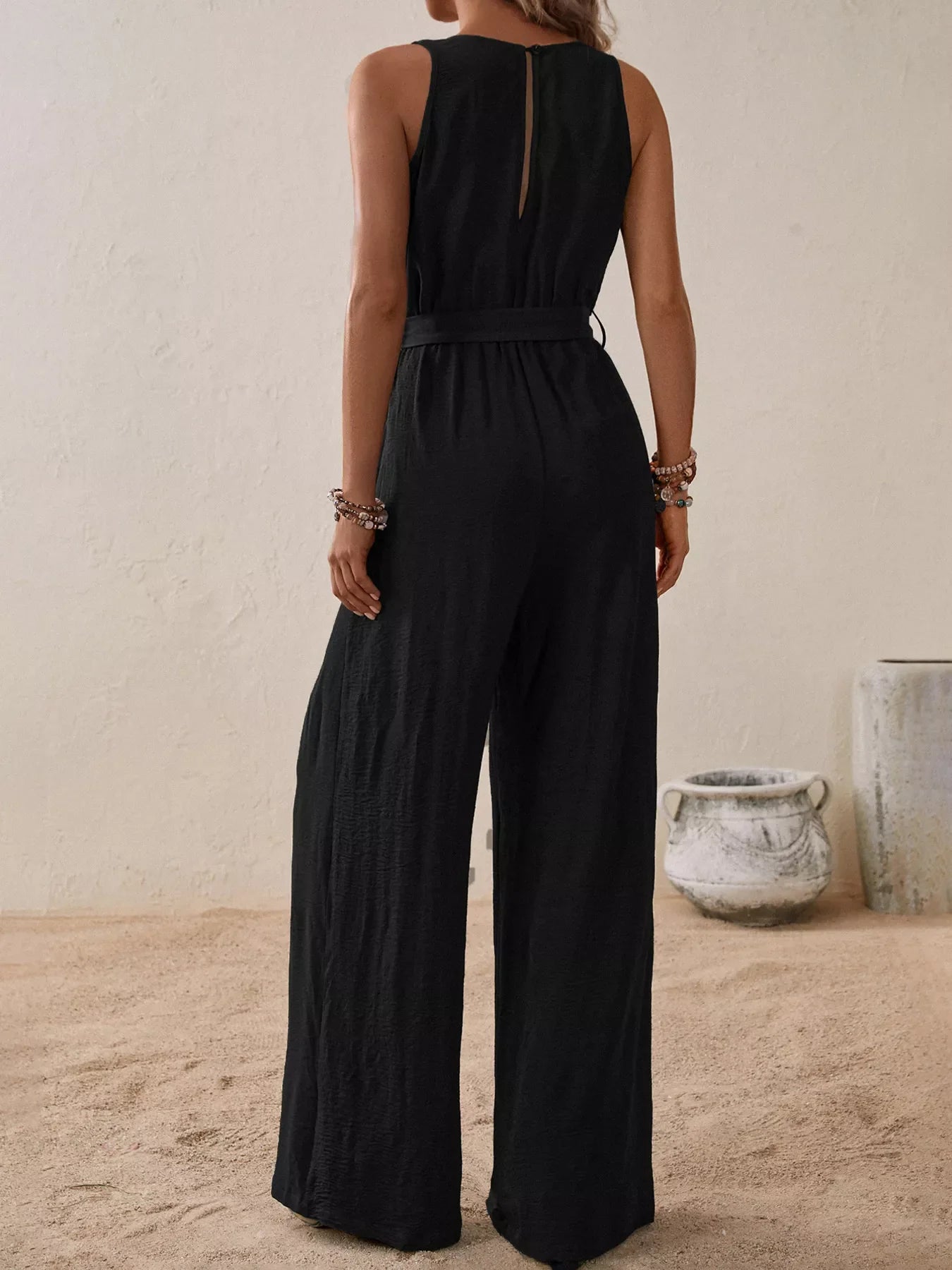 Sleeveless Tie-Waist Wide-Leg Jumpsuit