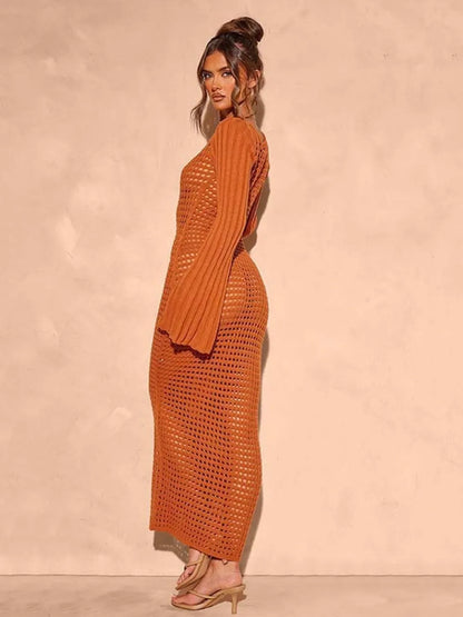 Openwork Square Neck Flare Sleeve Cover-Up
