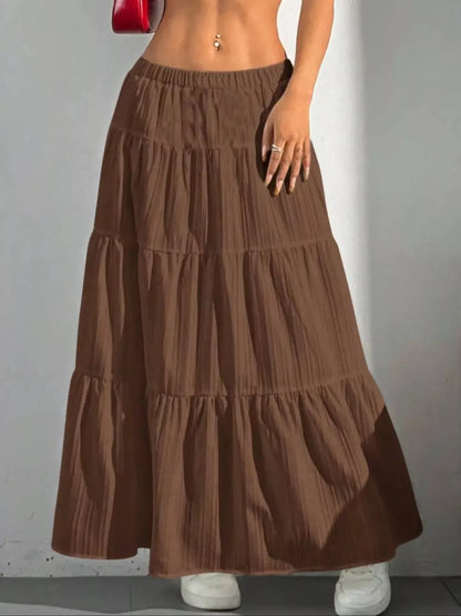 Flowy Tiered Ruched Maxi Skirt